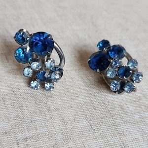 Vintage Juliana clip on earrings. Stunning blue with ice blu rhinestone